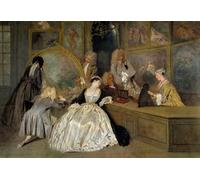 DQCJIYIGL Famoso Impresión Póster Imagen Hermoso Paisaje la scelta giusta Particolare del segno di Gersaint di Jean Antoine Watteau para Decoración de Paredes 60x90cm