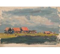 DQCJIYIGL Famoso Impresión Póster Imagen Hermoso Paisaje Schizzo di case dai tetti rossi accanto all'acqua Sir George Clausen para Decoración de Paredes 60x90cm
