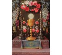 DQCJIYIGL Famoso Impresión Póster Imagen Hermoso Paisaje un Calice con l'Eucaristia in un Cartiglio Decorato con Fiori e Frutta para Decoración de Paredes 60x90cm