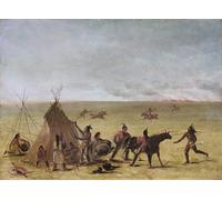 DQCJIYIGL Lienzo con Imagen Cuadro Pared Lienzo Famiglia indiana allarmata dall'avvicinarsi di un incendio nella prateria di George Catlin para la Decoración de la Sala de Estar 60x90cm