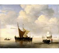 DQCJIYIGL Pinturas Famosas Carteles e Impresos Arte Della Tela Calma due vasi olandesi di Willem Van De Velde il Giovane para la Decoración del Hogar del Dormitorio 60x90cm