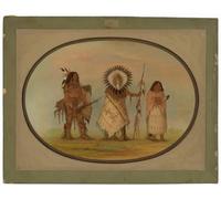 DQCJIYIGL Pinturas Famosas Carteles e Impresos Arte Della Tela Capo Corvo Sua Moglie e Guerrieri di George Catlin para la Decoración del Hogar del Dormitorio 60x90cm