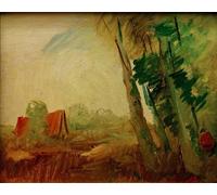 DQCJIYIGL Pinturas Famosas Carteles e Impresos Arte Della Tela Casa rossa nel campo davanti al margine del bosco a destra di Wilhelm Busch para la Decoración del Hogar del Dormitorio 60x90cm