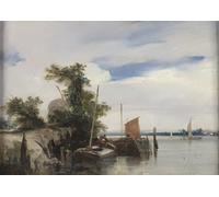 DQCJIYIGL Pinturas Famosas Carteles e Impresos Arte Della Tela Chiatte sul fiume di Richard Parkes Bonington para la Decoración del Hogar del Dormitorio 60x90cm