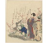 DQCJIYIGL Pinturas Famosas Carteles e Impresos Arte Della Tela Figure allo stagno con fiori di Ryuryukyo Shinsai para la Decoración del Hogar del Dormitorio 60x90cm