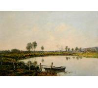 DQCJIYIGL Pinturas Famosas Carteles e Impresos Arte Della Tela i prati d'acqua a Deauville Francia di Eugene Louis Boudin para la Decoración del Hogar del Dormitorio 60x90cm