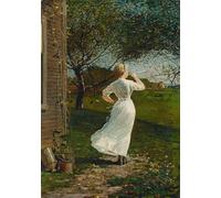 DQCJIYIGL Pinturas Famosas Carteles e Impresos Arte Della Tela il corno della cena che suona il corno in al mare di Winslow Homer para la Decoración del Hogar del Dormitorio 60x90cm