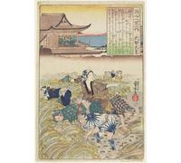DQCJIYIGL Pinturas Famosas Carteles e Impresos Arte Della Tela Illustrazione del poema imperatore Tenchi di Utagawa Kuniyoshi para la Decoración del Hogar del Dormitorio 60x90cm