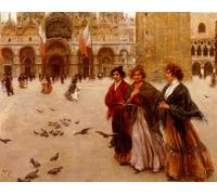 DQCJIYIGL Pinturas Famosas Carteles e Impresos Arte Della Tela la Passeggiata pomeridiana San Marco di Vincenzo Migliaro para la Decoración del Hogar del Dormitorio 60x90cm