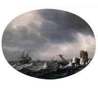 DQCJIYIGL Pinturas Famosas Carteles e Impresos Arte Della Tela Mare in tempesta di Simon De Vlieger para la Decoración del Hogar del Dormitorio 60x90cm