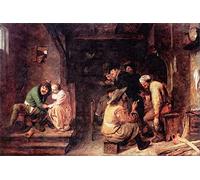 DQCJIYIGL Pinturas Famosas Carteles e Impresos Arte Della Tela Scena da taverna di Adriaen Brouwer para la Decoración del Hogar del Dormitorio 60x90cm