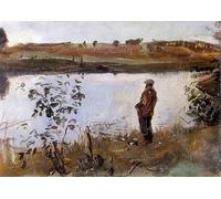 DQCJIYIGL Pinturas Famosas Lienzo con Imagen Cuadro Pared Lienzo Artista Konstantin Korovin sulla riva del fiume di Valentin Aleksandrovich Serov para la Decoración de la Sala de Estar 60x90cm