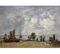 DQCJIYIGL Pinturas Famosas Lienzo con Imagen Cuadro Pared Lienzo Mogli di pescatori in riva al mare di Eugene Louis Boudin para la Decoración de la Sala de Estar 60x90cm