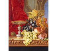DQCJIYIGL Pinturas Famosas Lienzo con Imagen Cuadro Pared Lienzo Uva e una pesca con una tazza su un tavolo alla finestra di Edward Ladell para la Decoración de la Sala de Estar 60x90cm