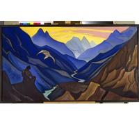 DQCJIYIGL Pinturas Famosas Pintura Pared Lienzo Póster Arte Pared Comandamenti del maestro Un uomo seduto in un paesaggio montuoso del Tibet di Nicholas Roerich para Decoraciones del Hogar 60x90cm