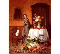 DQCJIYIGL Pinturas Famosas Pintura Pared Lienzo Póster Arte Pared Il cane obbediente della signora di David Emile De Noter para Decoraciones del Hogar 60x90cm