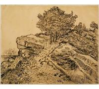 DQCJIYIGL Pinturas Famosas Pintura Pared Lienzo Póster Arte Pared la roccia di Montmajour con alberi di di Vincent Van Gogh para Decoraciones del Hogar 60x90cm