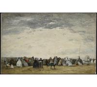 DQCJIYIGL Pinturas Famosas Pintura Pared Lienzo Póster Arte Pared Vacanzieri sulla spiaggia di Trouville di Eugene Louis Boudin para Decoraciones del Hogar 60x90cm