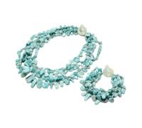 DQFOCPHHAA 20" 5 Rows Blue Top-drilled Fancy Polished Stone Beads Necklace Bracelet Sets Cute For Women LIUZIIHAYIN