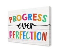 DQFOCPHHAA Motivational Classroom Wall-Art, Progress Over Perfection Inspirational Quote Canvas Print for Nursery and School Decor(Framed,08x12inch(20x30cm))