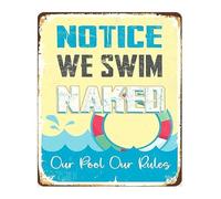 DQFOCPHHAA Notice We Swim Naked Retro Metal Tin Sign Funny Vintage Wall-Art for Poolside Backyard Bar 8 X 12 in