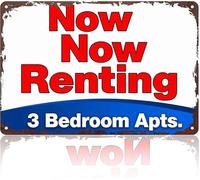 DQFOCPHHAA Office Lobby Decor Sign Now Renting 3 Bedroom Apartments Funny Vintage Retro Metal Tin Sign 8 X 12 in