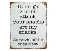 DQFOCPHHAA Retro Apocalypse Metal Tin Sign Zombie Survival Tip Stockpile Snacks Not Weapons Wall Hanging for Living Room 8 X 12 in