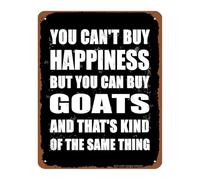 DQFOCPHHAA Rustic Goat Quote Metal Tin Sign You Cant Buy Happiness Vintage Humorous Wall-Art for Farmhouse Kitchen Garage 8 X 12 in