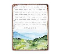 DQFOCPHHAA Scripture Metal Sign Let Run with Endurance The Race Vintage Tin Wall-Art Motivational Decor for Home Office 8 X 12 in