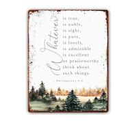 DQFOCPHHAA Whatever Is True Scripture Metal Tin Sign Philippians 4 8 Bible Quote Vintage Wall-Art for Living Room 8 X 12 in