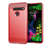 DQG Funda para LG G8S ThinQ (6.21"), Carcasa Shell Fibra de Carbono Flexible Ultra Soft Slim TPU Silicona Cover Gel Tapa Caso Case - Rojo