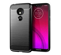 DQG Funda para Motorola Moto G7 Power (6.2"), Carcasa Shell Fibra de Carbono Flexible Ultra Soft Slim TPU Silicona Cover Gel Tapa Caso Case - Negro