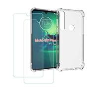DQG Funda para Motorola Moto G8 Plus + 2 Piezas Vidrio Protector de Pantalla Cristal Templado Film, Transparente Suave TPU Silicona Cover Carcasa Caso Case para Motorola Moto G8 Plus (6.3")
