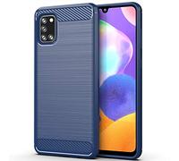 DQG Funda para Samsung Galaxy A31, Carbono Carcasa TPU Fibra de Suave Caso Carbon Fiber Case para Samsung Galaxy A31 (6.40") - Azul