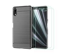 DQG Funda para Sony Xperia L3 (5.7"), Ultra Slim Fibra de Carbono Carcasa Suave TPU Silicona Caso Case Cover + [2 Piezas] Protector de Pantalla Templado Film Protectora - Gris