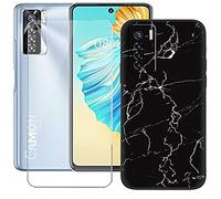 DQG Funda para Tecno Camon 17 Pro + Protector de Pantalla Protectora Vidrio Cristal Film Templado, Negro Suave TPU Silicona Cover Carcasa Caso Case para (6.80") - LLM9
