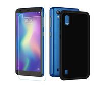 DQG Funda para ZTE Blade A5 2019 + Protector de Pantalla Cristal Templado Film Negro Suave TPU Silicona Cover Carcasa Caso Case para ZTE Blade A5 2019 (5.45")
