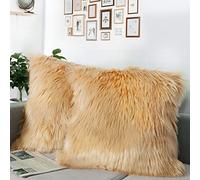 DQMEN 2Pcs Funda Cojines, Funda Almohada de Suave Piel sintética de Lana, Cojín Cubierta Tiro Funda de Almohada Sofá Decoración 45cm x 45cm (2Pcs Marrón, 45 x 45cm)