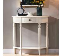 DQSPDBD Mesa consola, mesa de entrada de madera maciza con cajón de almacenamiento, mesa de sofá semicircular para sala de estar y pasillo, acabado de nogal oscuro, 35.4 x 15 x 34.4 pulgadas