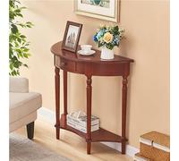 DQSPDBD Mesa consola, mesa de entrada de madera maciza con cajón de almacenamiento, mesa de sofá semicircular para sala de estar y pasillo, acabado de nogal oscuro, 35.4 x 15 x 34.4 pulgadas