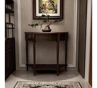 DQSPDBD Mesa consola, mesa de entrada de madera maciza con cajón de almacenamiento, mesa de sofá semicircular para sala de estar y pasillo, acabado de nogal oscuro, 35.4 x 15 x 34.4 pulgadas