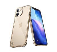 Dqtaoply Funda para iPhone 12, Mate Translúcido PC Duro Atrás y Metal Marco Case Protección contra Caídas Carcasa para iPhone 12, Dorado