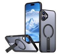 Dqtaoply Funda para iPhone 16 con Soporte, Transpirable de Disipación de Calor + Cubierta de Borde de Silicona a Prueba de Golpes Magnética Case para iPhone 16, Negro