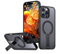 Dqtaoply Funda para iPhone 16 Pro con Soporte, Transpirable de Disipación de Calor + Cubierta de Borde de Silicona a Prueba de Golpes Magnética Case para iPhone 16 Pro, Negro