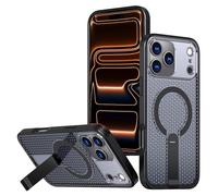 Dqtaoply Funda para iPhone 17 Pro MAX con Soporte, Transpirable de Disipación de Calor + Cubierta de Borde de Silicona a Prueba de Golpes Magnética Case para iPhone 17 Pro MAX, Negro