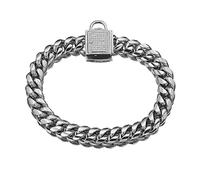 DQZRTUECA Collar de cadena de oro de 14 mm Collar de cachorro de metal Collar de oro for perros de lujo con eslabones de cadena cubana de acero inoxidable de metal con circonita cúbica Ice Out(Silver,