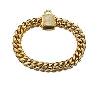 DQZRTUECA Collar de cadena de oro de 14 mm Collar de cachorro de metal Collar de oro for perros de lujo con eslabones de cadena cubana de acero inoxidable de metal con circonita cúbica Ice Out(Gold,24