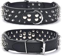 DQZRTUECA Collar de cuero for perro, remaches de setas antimordidas con tachuelas, collares ajustables for cachorros, protección del cuello for mascotas de PU, gargantilla resistente(Black,5.0*66cm)