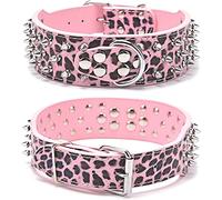 DQZRTUECA Collar de Cuero for Perro, Remaches de Setas antimordidas con Tachuelas, Collares Ajustables for Cachorros, protección del Cuello for Mascotas de PU, Gargantilla Resistente(Pink,5.0 * 56cm)