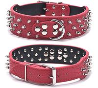 DQZRTUECA Collar de Cuero for Perro, Remaches de Setas antimordidas con Tachuelas, Collares Ajustables for Cachorros, protección del Cuello for Mascotas de PU, Gargantilla Resistente(Red,5.0 * 66cm)